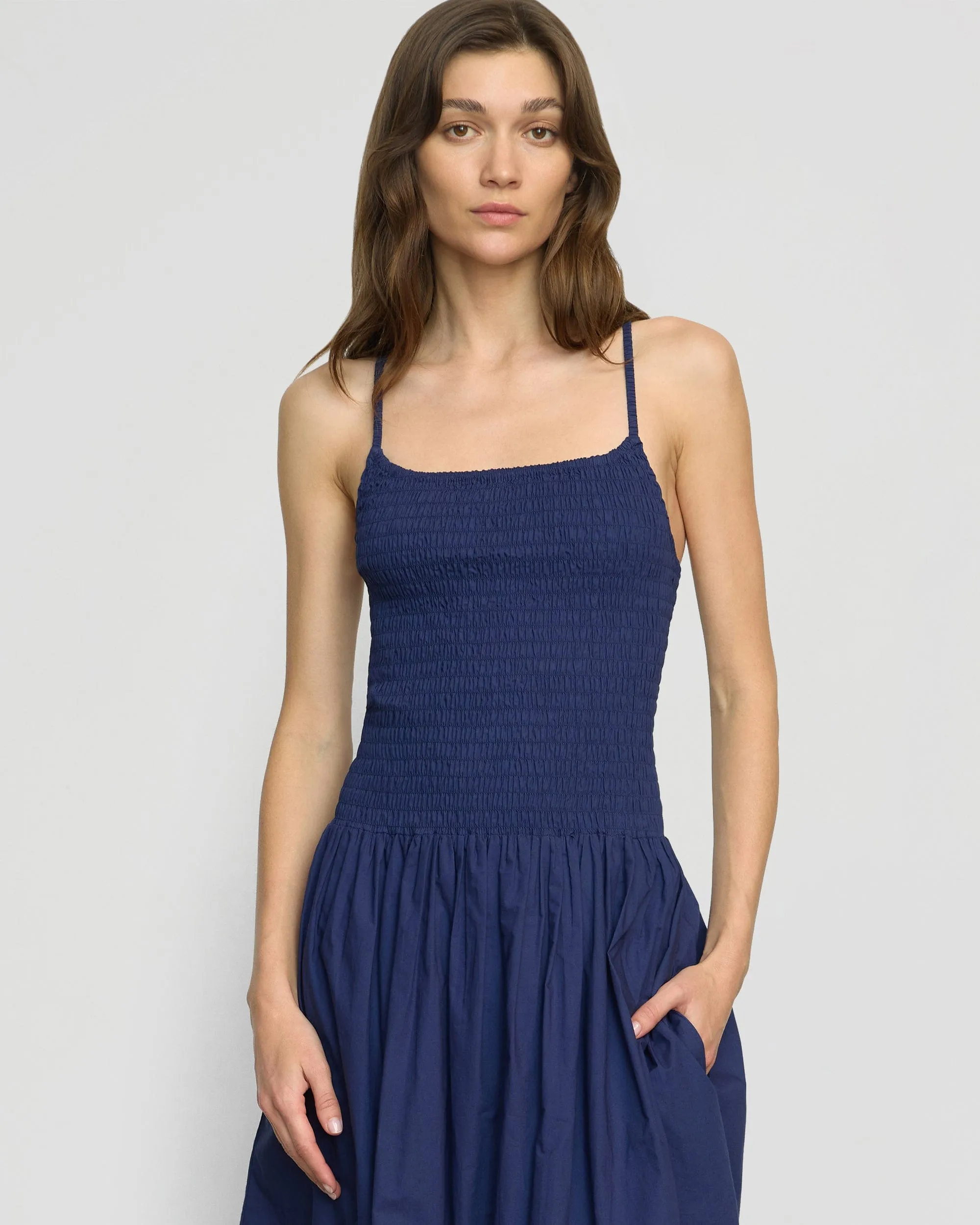 MultiPurposePockets Classic Hoodie Venus Smocked Organic Cotton Midi Dress