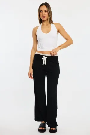 Easy Wear Black Wide Leg Pants Lace Trim