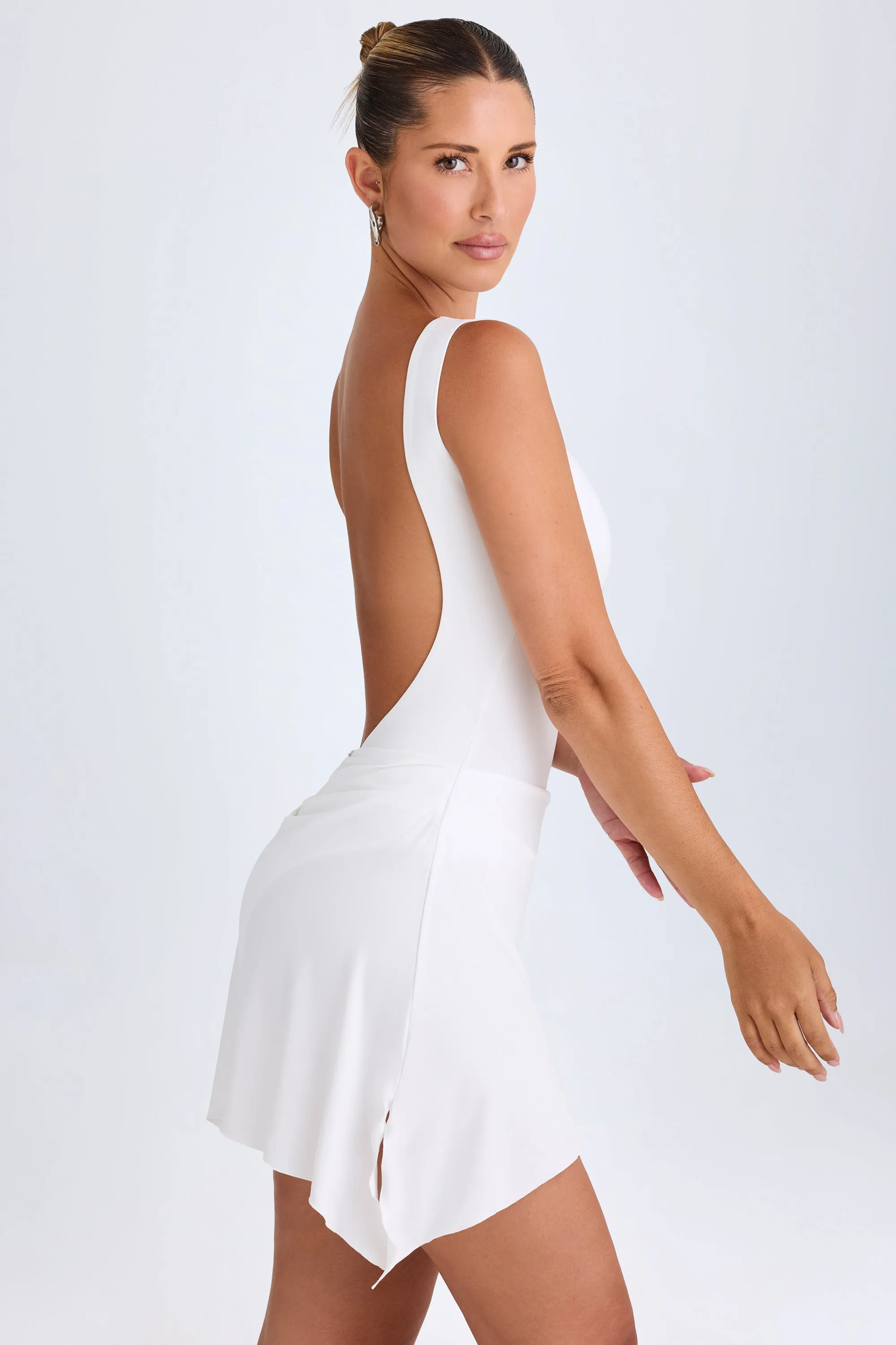 Draped Open-Back Mini Dress in White Youth Glow