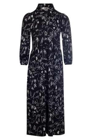 Warm Touch Dress with collar | Black Silver Text | 7915BR Office Mood Art Glow
