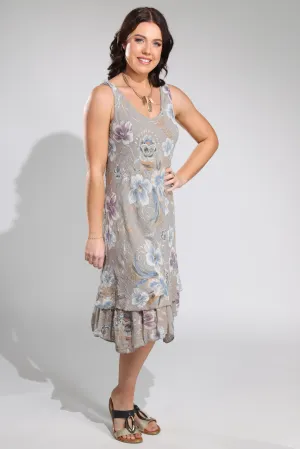 Made in Italy V neck Dress | TAUPE GARDEN | 0302A1 Flash Core