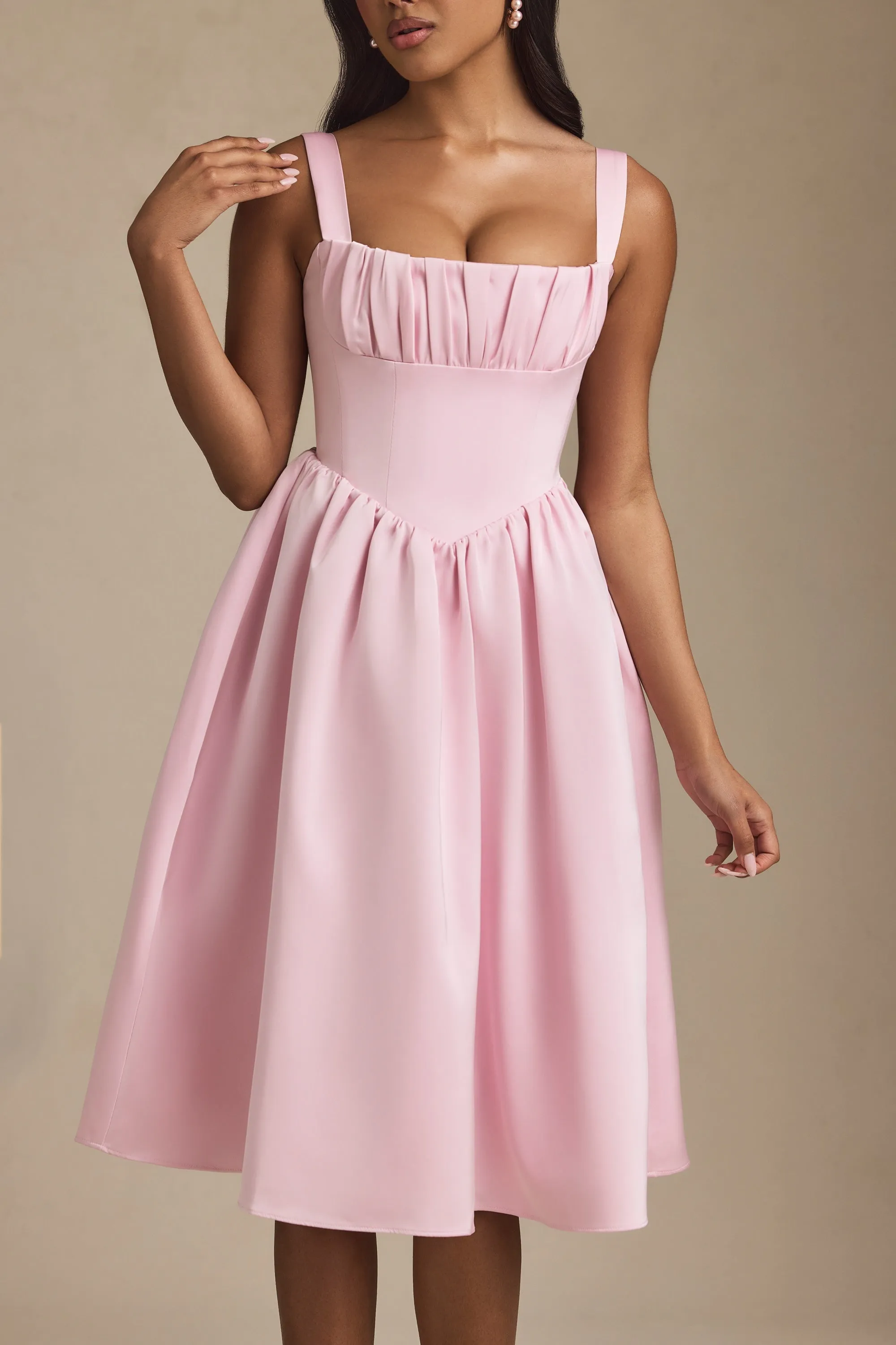 Grace Ease Draped Corset Midaxi Dress in Blush