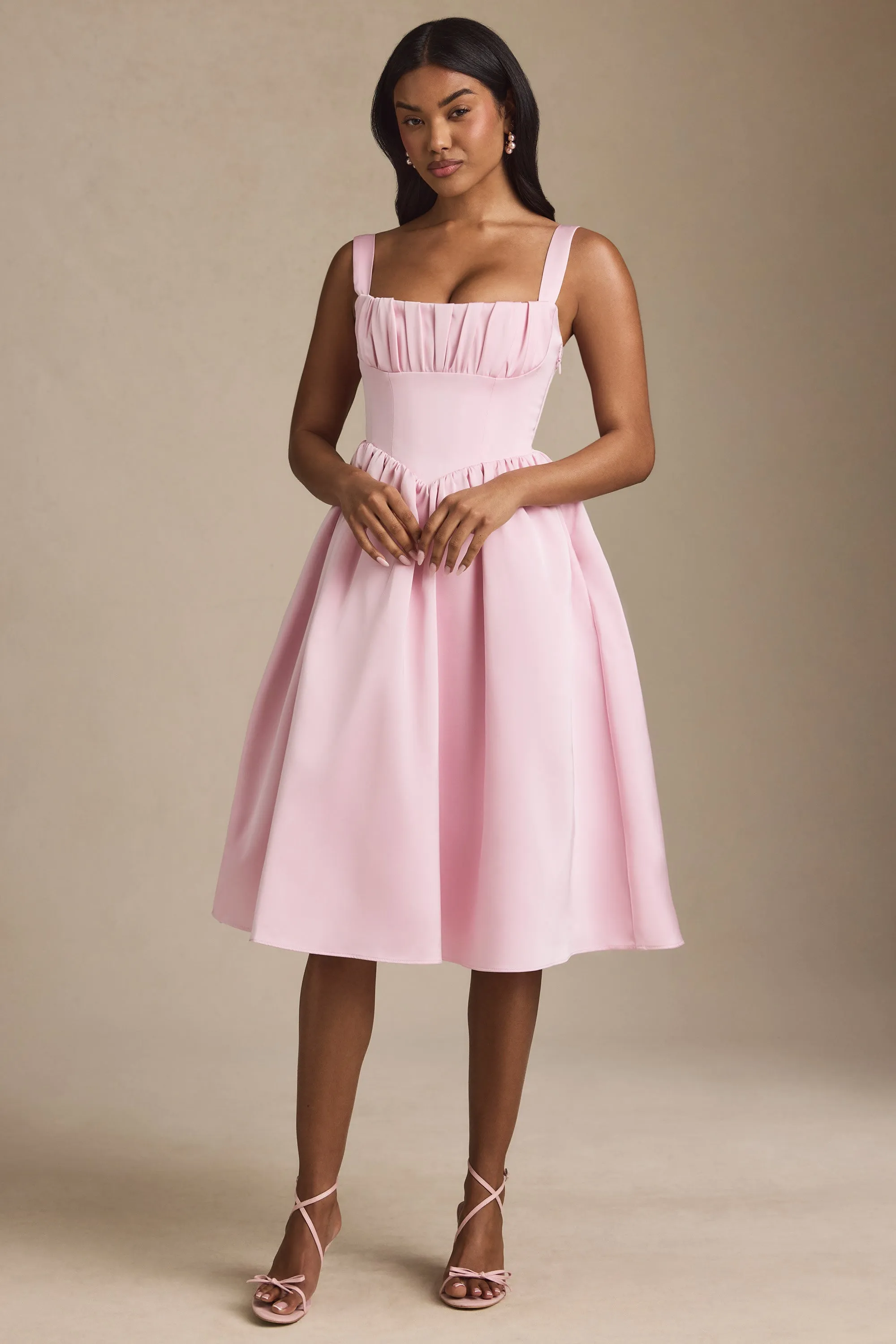 Draped Corset Midaxi Dress in Blush SnagFree Surface Fairy Mood