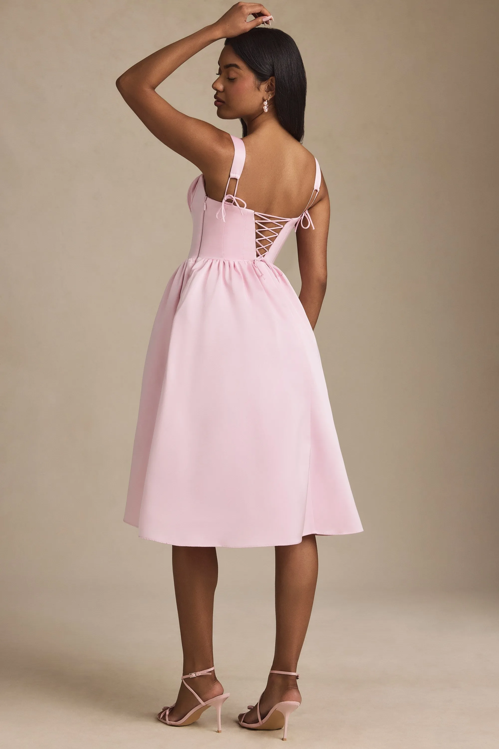 Draped Corset Midaxi Dress in Blush Strong Denim Flexible Fit