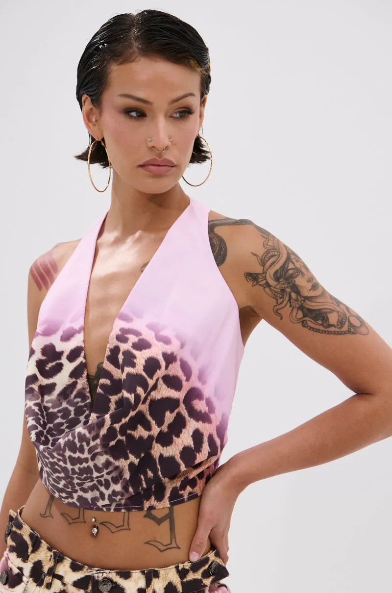 COCO LEOPARD PRINT HALTER TOP Athletic Performance Fit Disaster - relief - ready