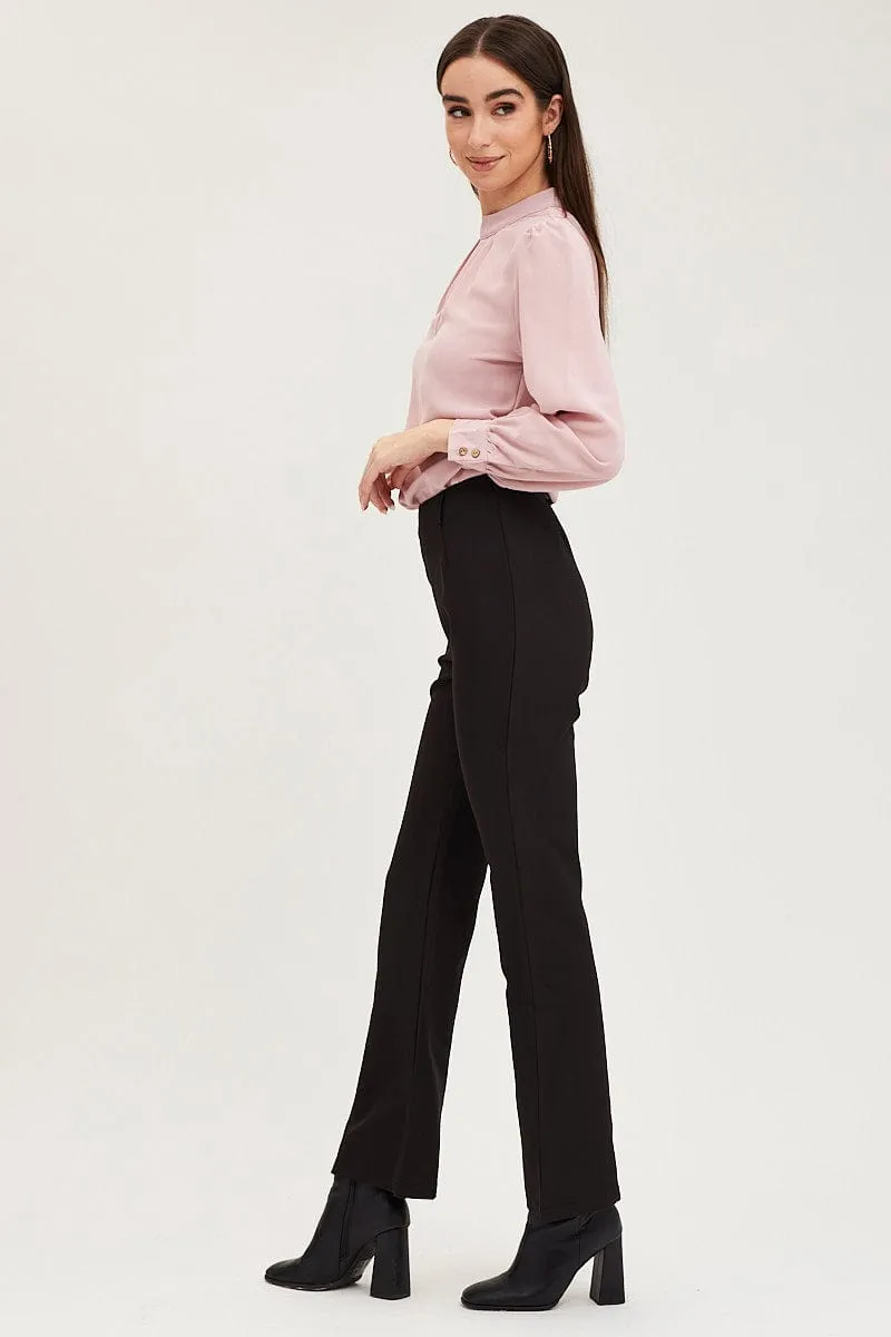 Comfort Fit HiddenDrawcord Black Flare Pants Mid Rise