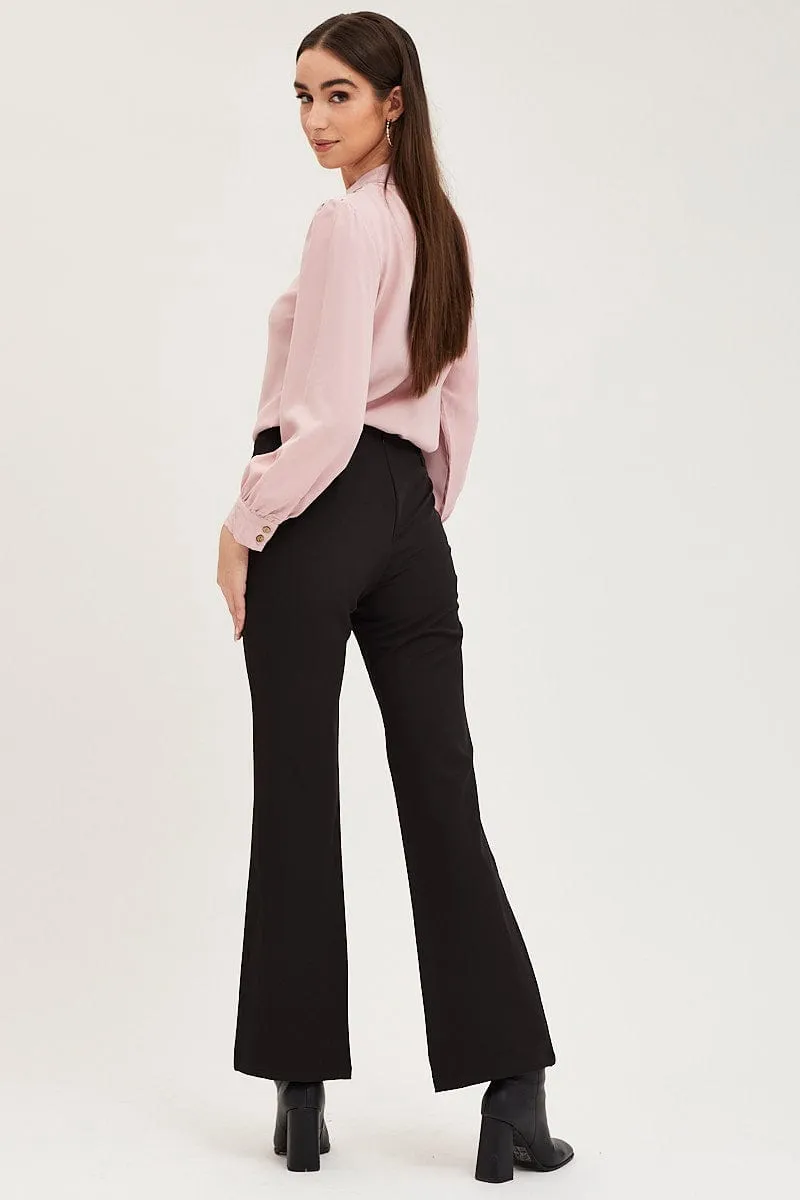 Black Flare Pants Mid Rise SmoothZipClosure Roll-up style