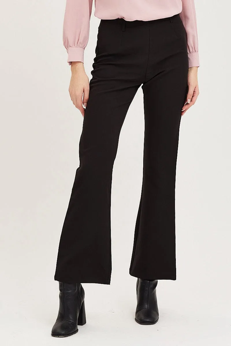 Black Flare Pants Mid Rise Tailored Silhouette