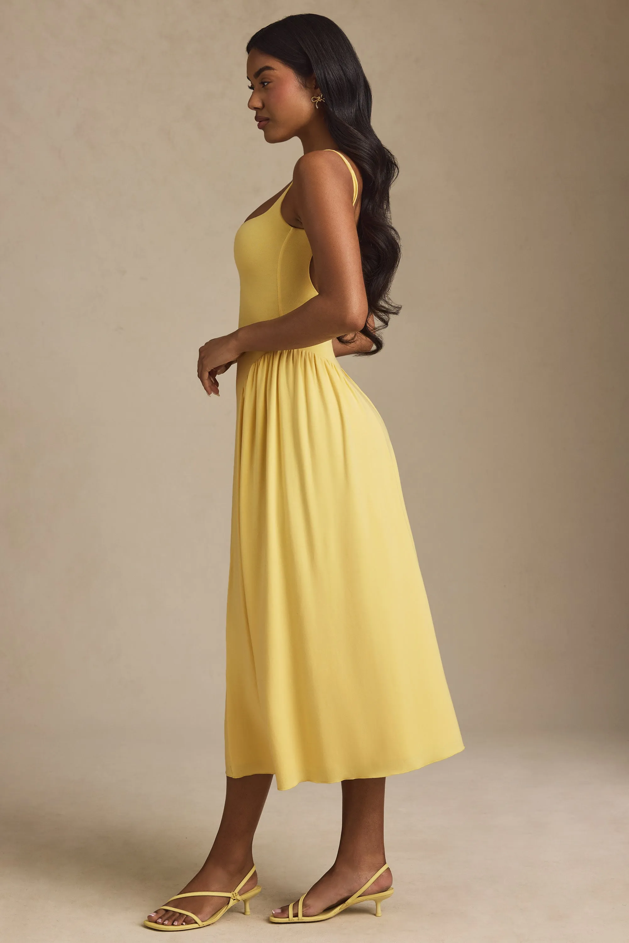 Modal A-Line Midaxi Dress in Pastel Yellow AntiSnag Threading