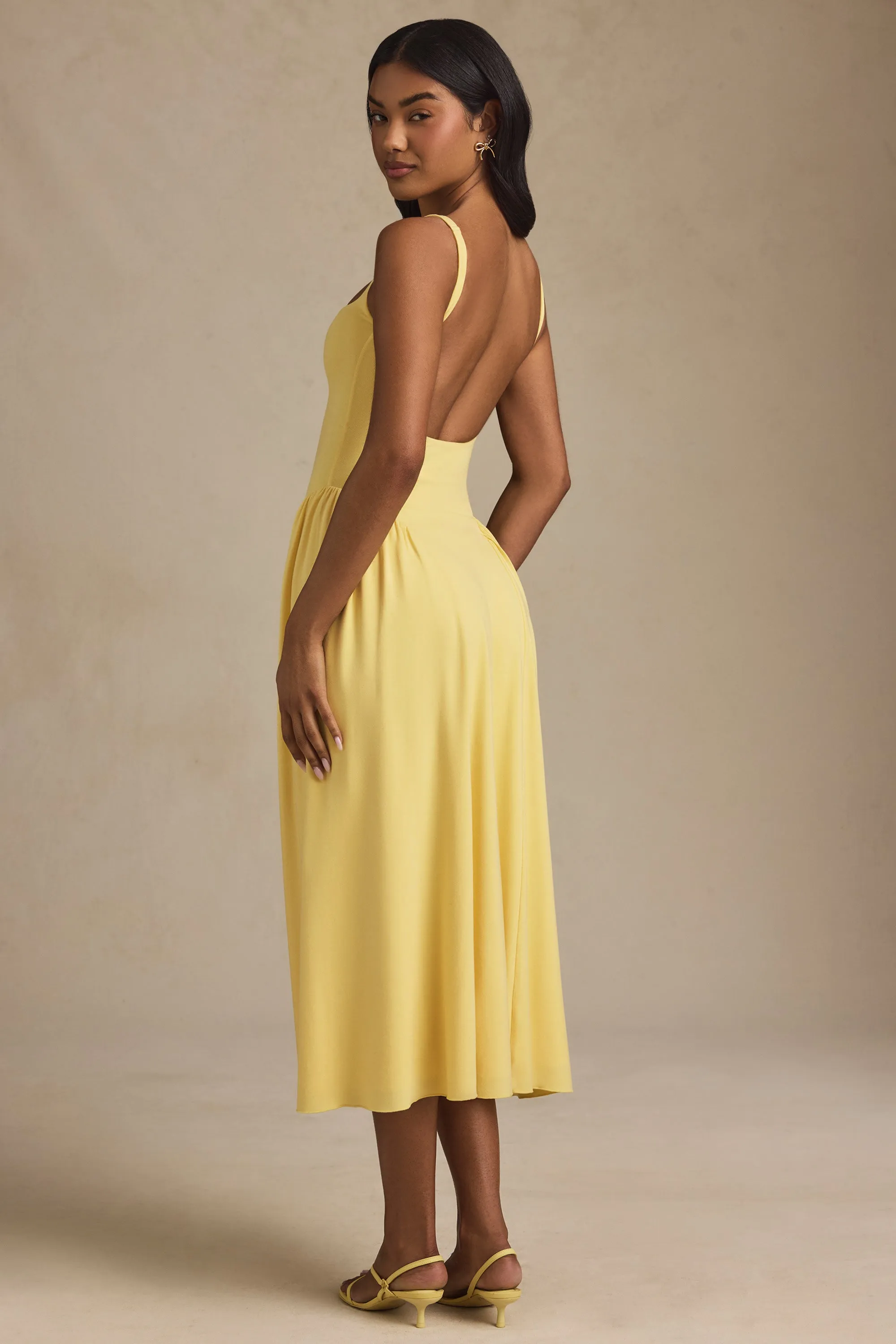 Modal A-Line Midaxi Dress in Pastel Yellow Photo Glam Flash Core
