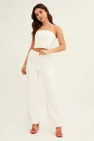 Cozy Stretch White High Waist Pant Straight Leg