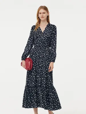 Floral Print Lantern Slit Sleeve Women Maxi Dress With Scrunchie Style Mood