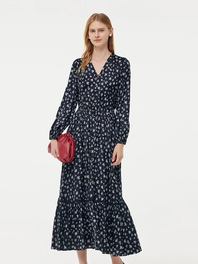 Floral Print Lantern Slit Sleeve Women Maxi Dress With Scrunchie Style Mood