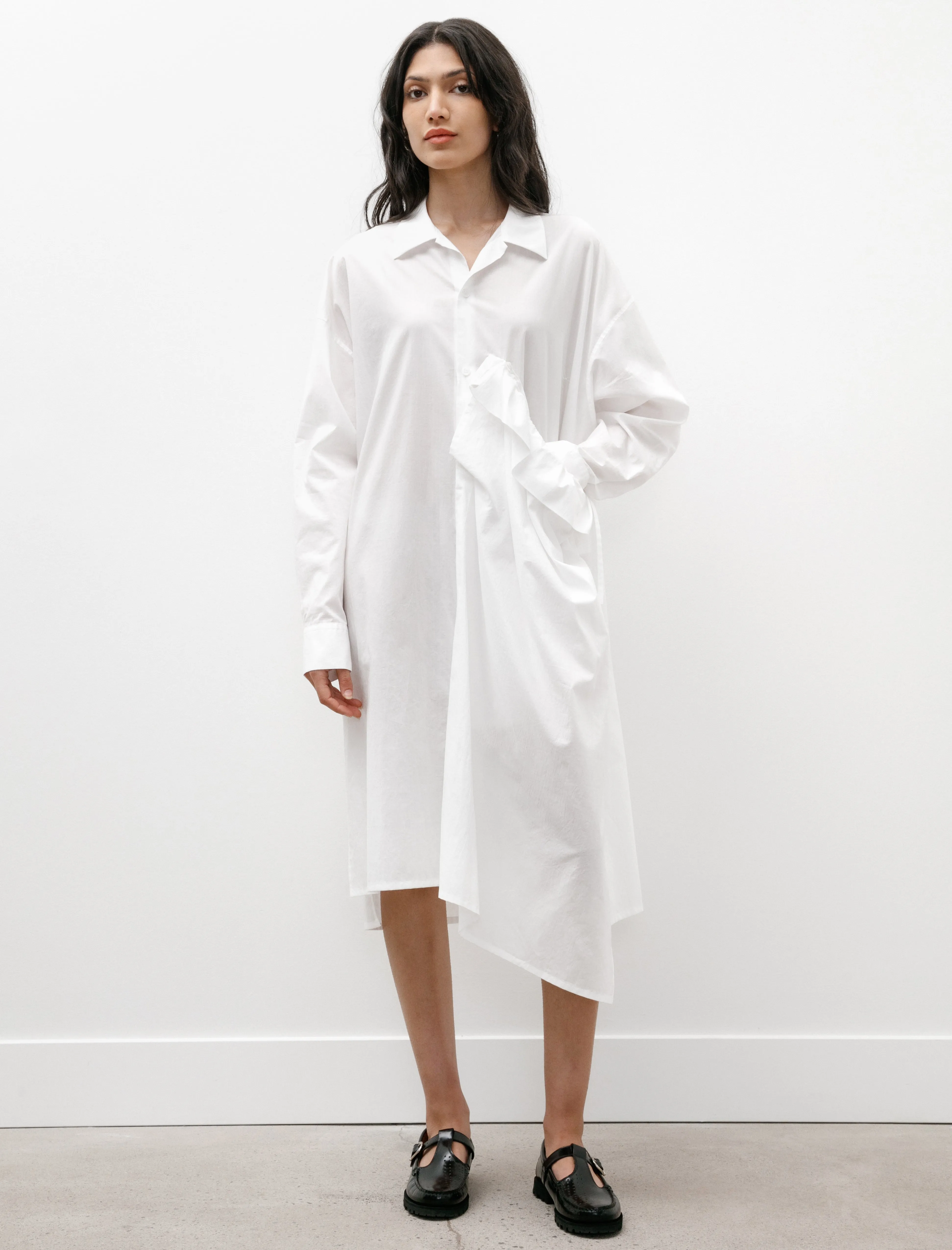 Side Gathered Shirtdress White Layered Skirt