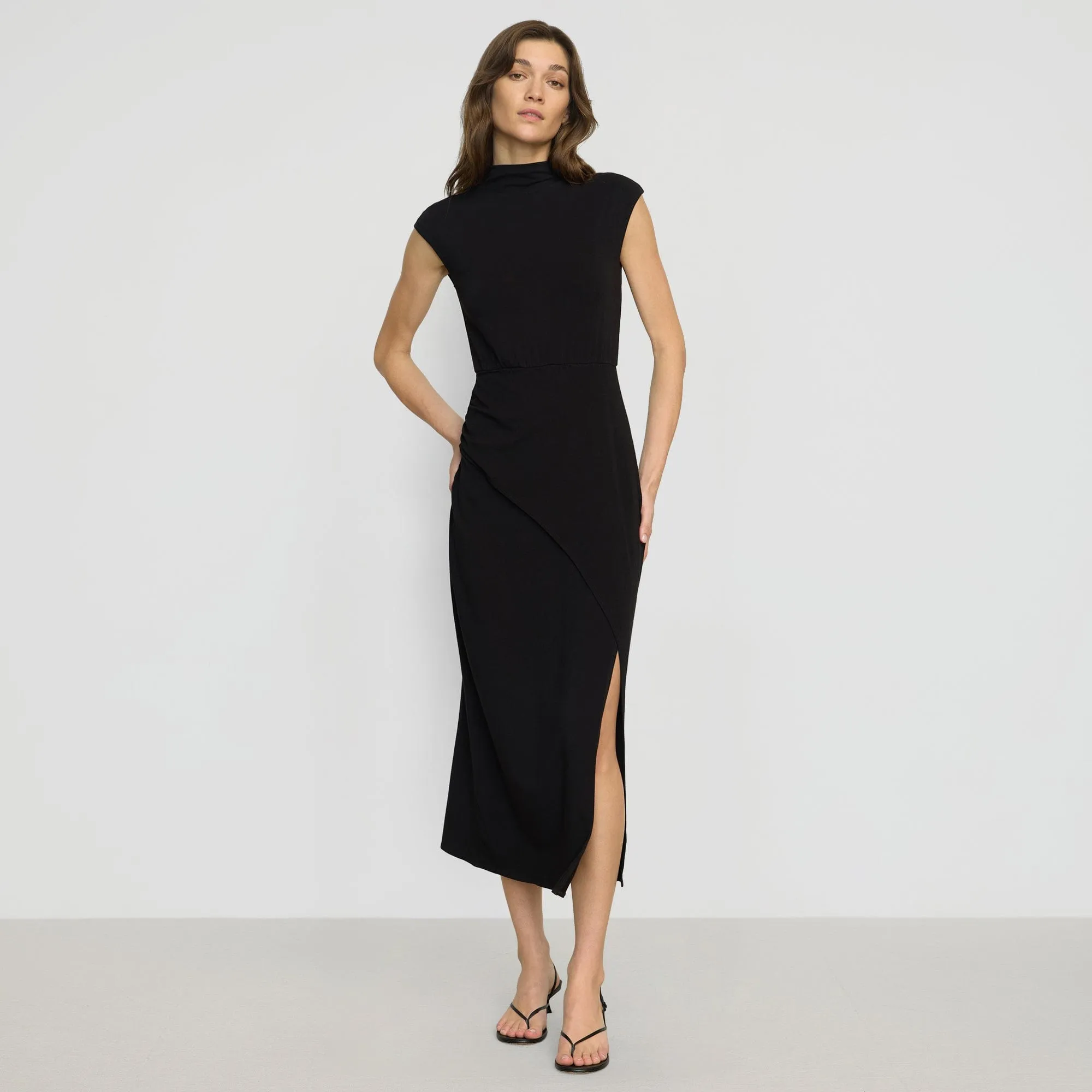 Layered Look Yimei Mock-Neck Side-Slit Dress