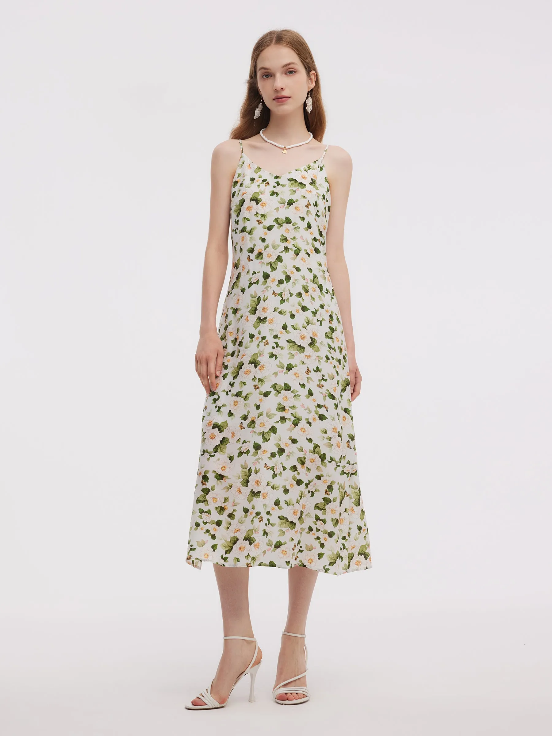 Acetate Blend Floral Print Women Adjustable Strap Maxi Dress QuickDryDesign Eco Core