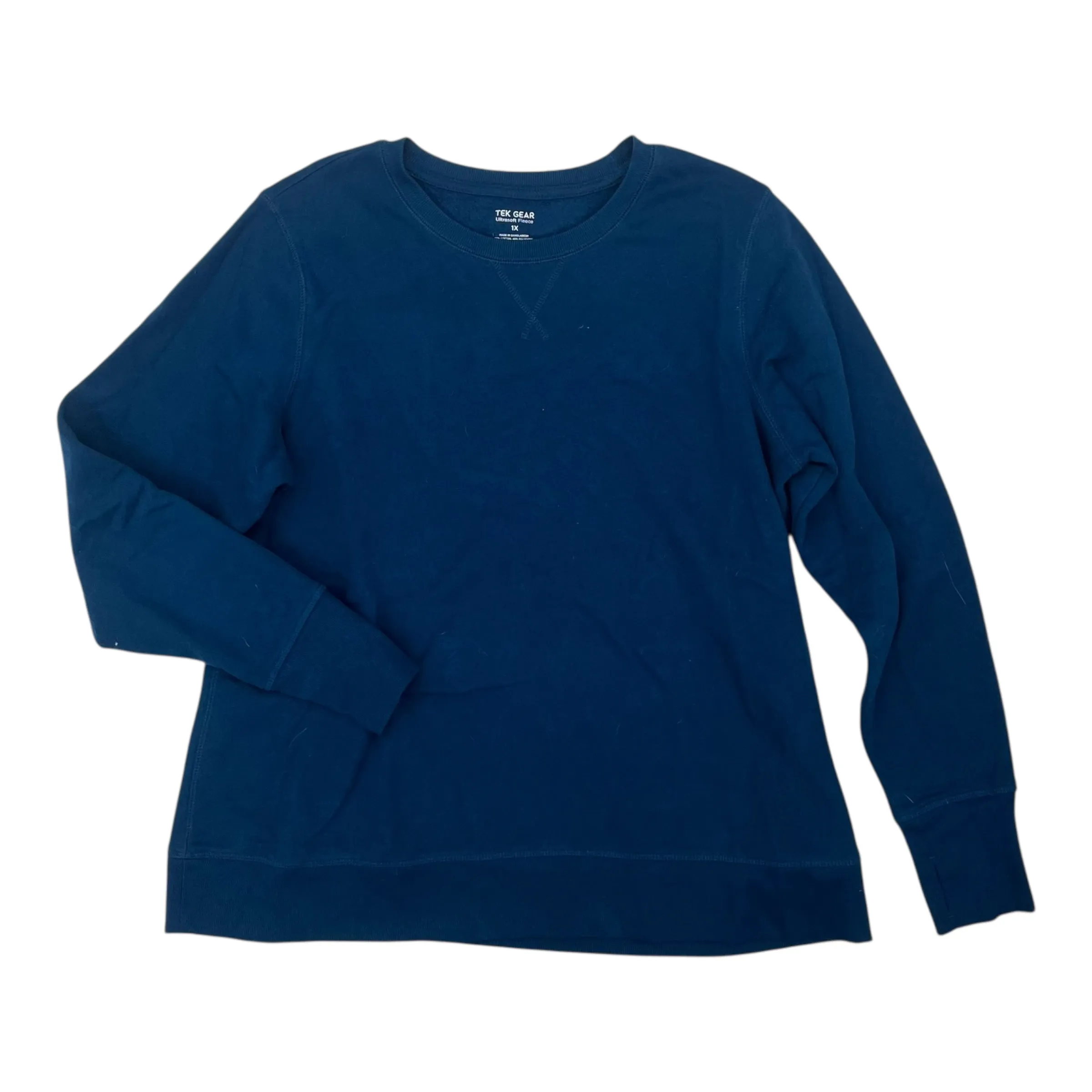 Sweatshirt Crewneck By Tek Gear In Blue, Size:1X DurableSeams CompressionFreeCuffs