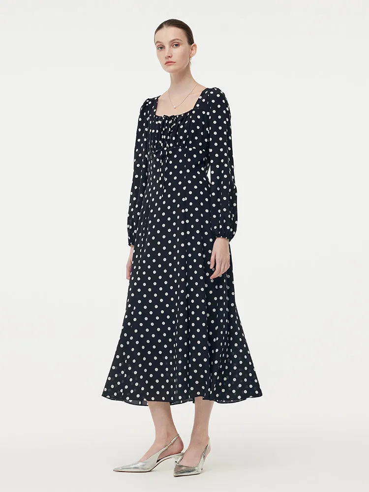 16 Momme Mulberry Slik Polka Dots Women Maxi Dress TensionAdjustedWaistband RecycledPolyester