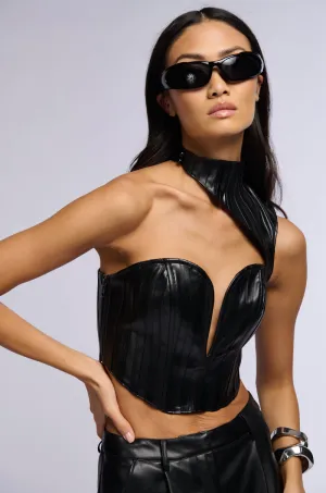 BLAIR FAUX LEATHER MOCK NECK CORSET TOP energy - saving test passed international users