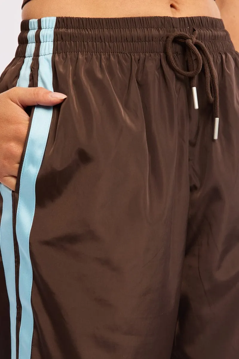 Brown Track Pants Side Stripe LowProfileWaistband