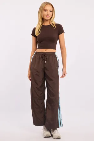 RipstopFabric Flexible Durability Brown Track Pants Side Stripe