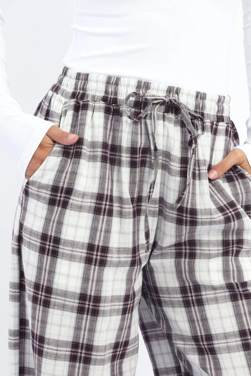 Tagless Labeling Multi Check Wide Leg Pants Elasticated Waist