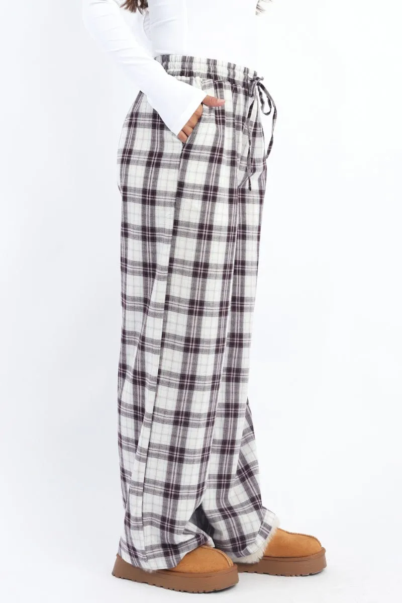 Multi Check Wide Leg Pants Elasticated Waist Flattering Comfort