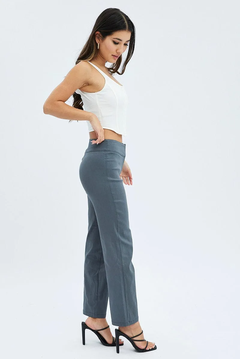 Grey Straight Fit Pants Mid Rise Layer Comfort MultiPocket
