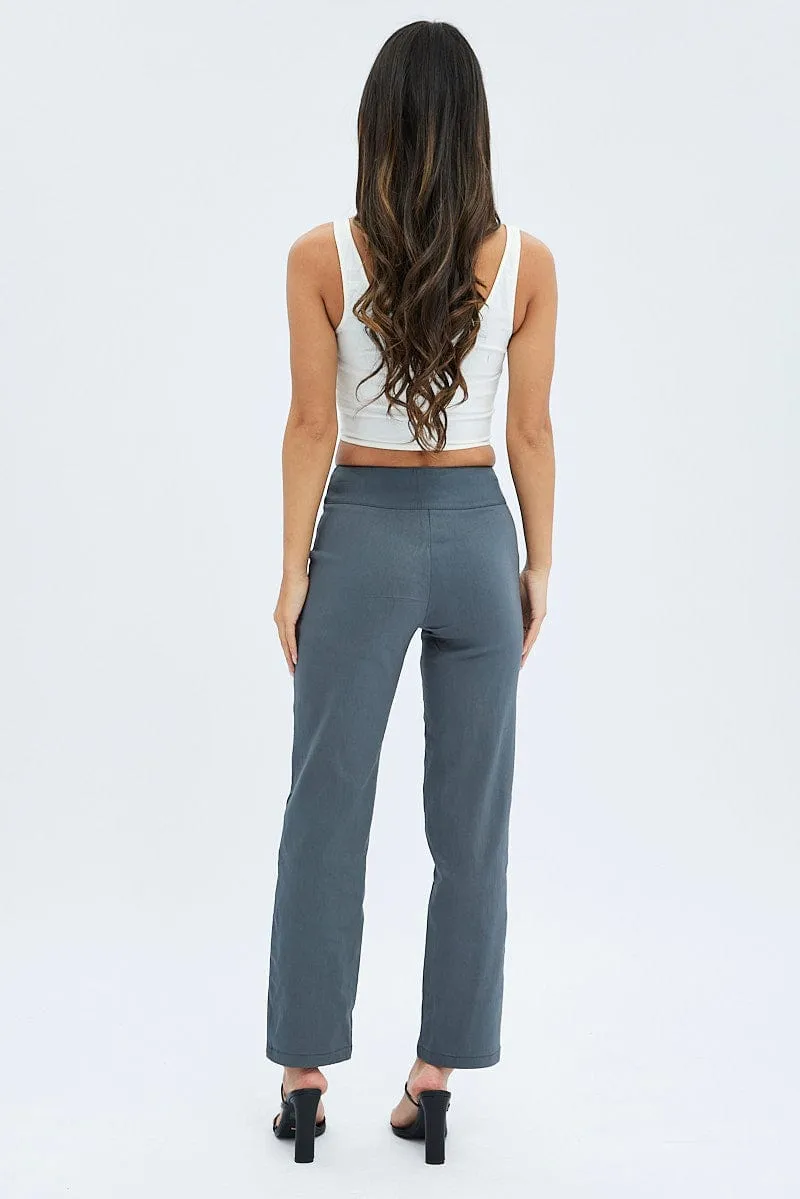 Durable Weave Sporty Design Grey Straight Fit Pants Mid Rise