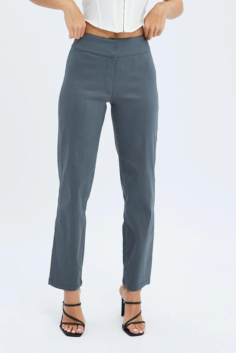 Grey Straight Fit Pants Mid Rise No Ride Up Design QuickReleaseBuckle