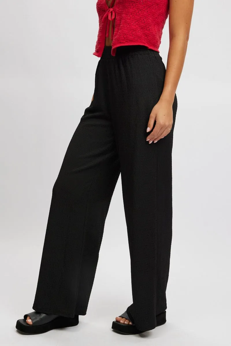 DoubleLayeredFabric Black Wide Leg Pants High Rise Textured Fabric