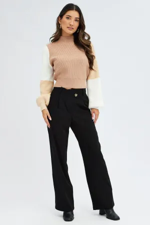 Black Wide Leg Pants Low Rise Cross over Waistband Cozy Fit SustainableManufacturing