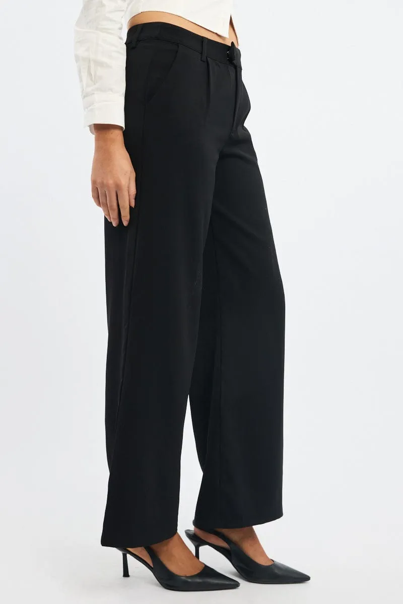 Black Wide Leg Pants Mid Rise Durable Seam Construction Heat Friendly