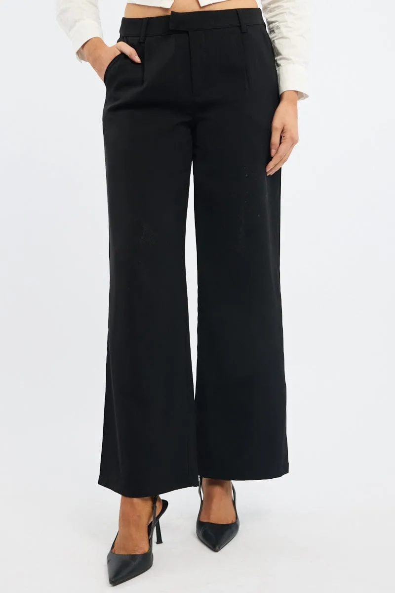 Black Wide Leg Pants Mid Rise Durable Twill All Use