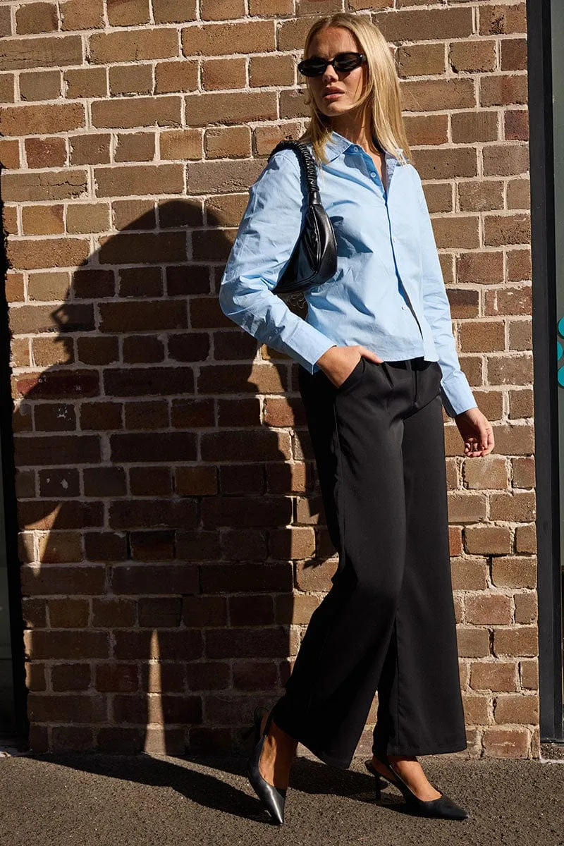 Black Wide Leg Pants Mid Rise High Rise