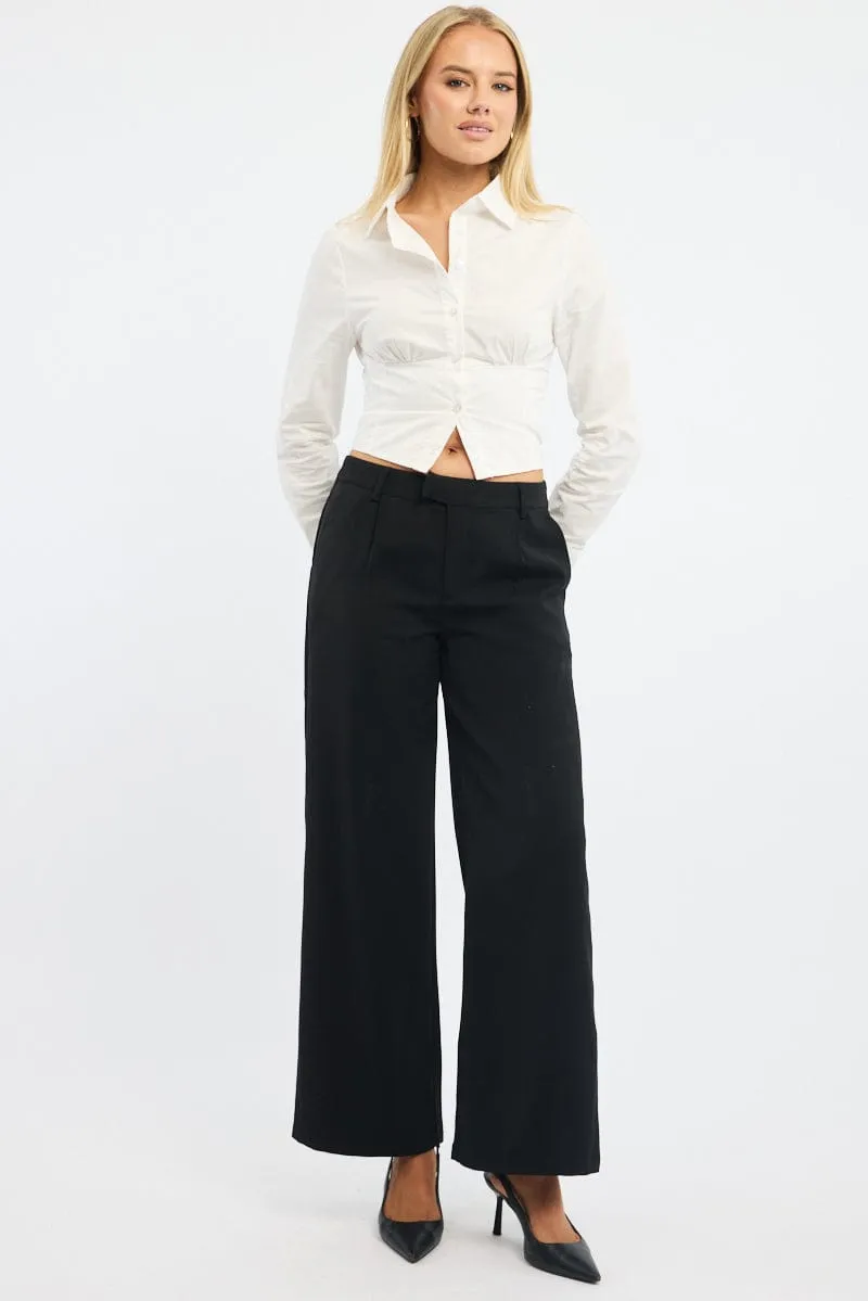 SecureCargoPockets Black Wide Leg Pants Mid Rise