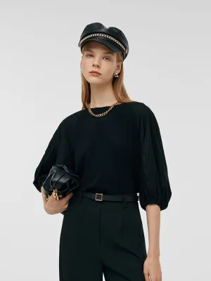 Travel Outfit AllWeatherComfort Acetate Ballon Sleeves Patchwork Women Top
