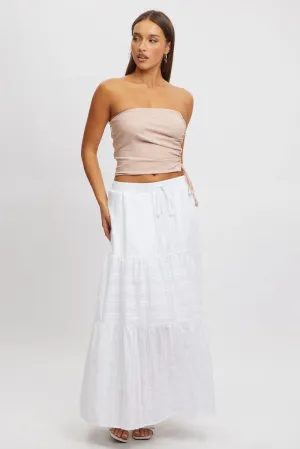Bold Edge White Tiered Maxi Skirt High Rise Elastic Waist Lined