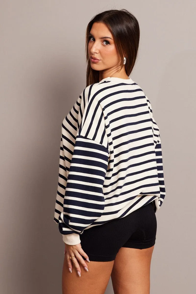 Cool Comfort City Fit Beige Stripe Sweater Long Sleeve