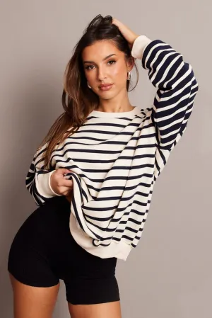 suitable for gifts Beige Stripe Sweater Long Sleeve