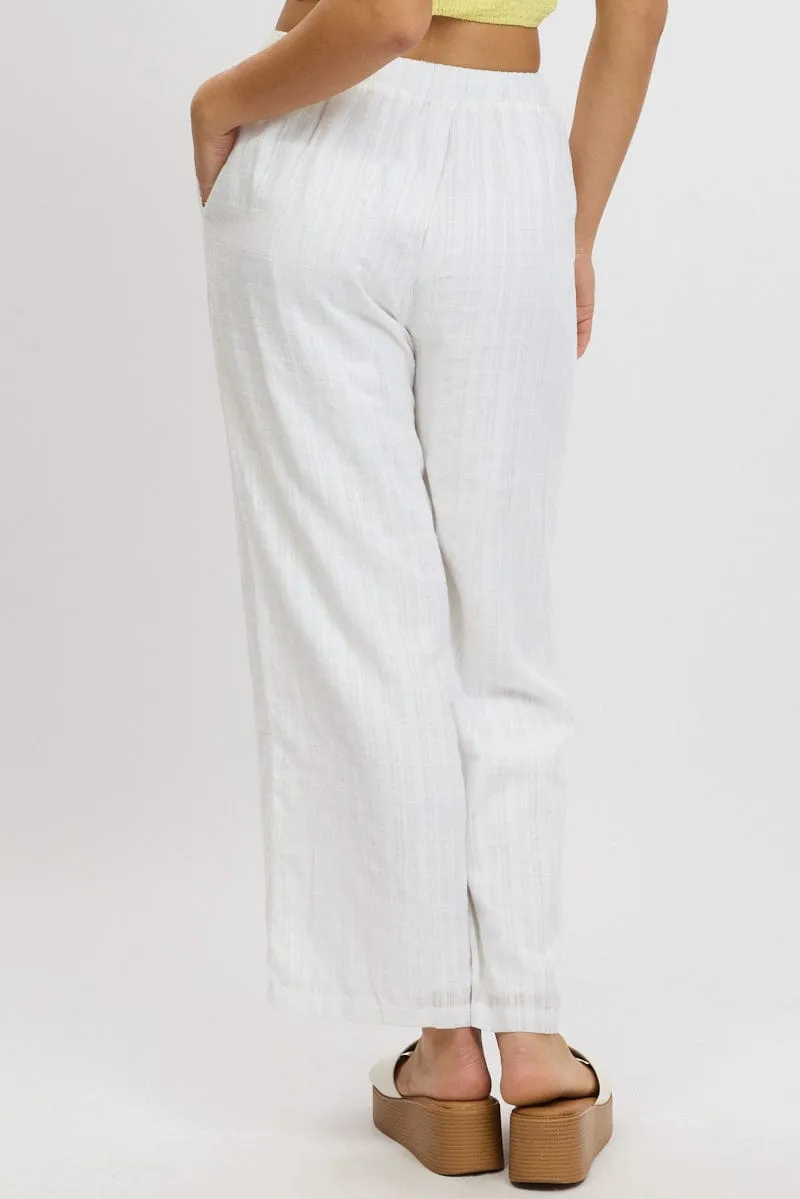 Versatile Fit White Wide Leg Pants Elasticated Waist