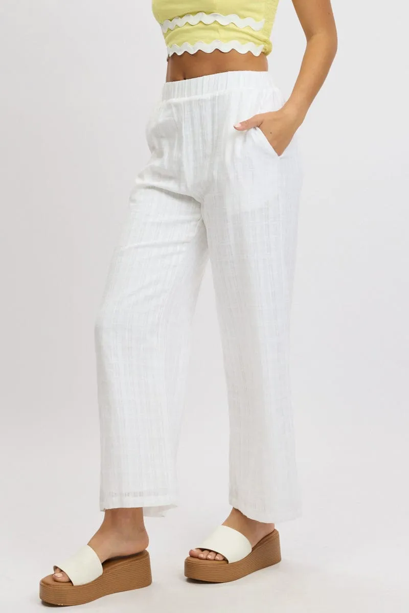 Everyday Comfort Wear Travel-Ready White Wide Leg Pants Elasticated Waist
