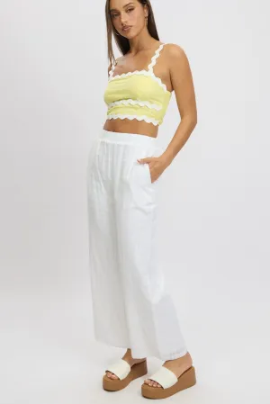 White Wide Leg Pants Elasticated Waist Double Needle Stitching Fitted waist