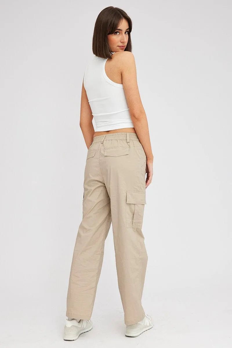 Beige Cargo Pants Mid Rise Thermal Insulation Layer