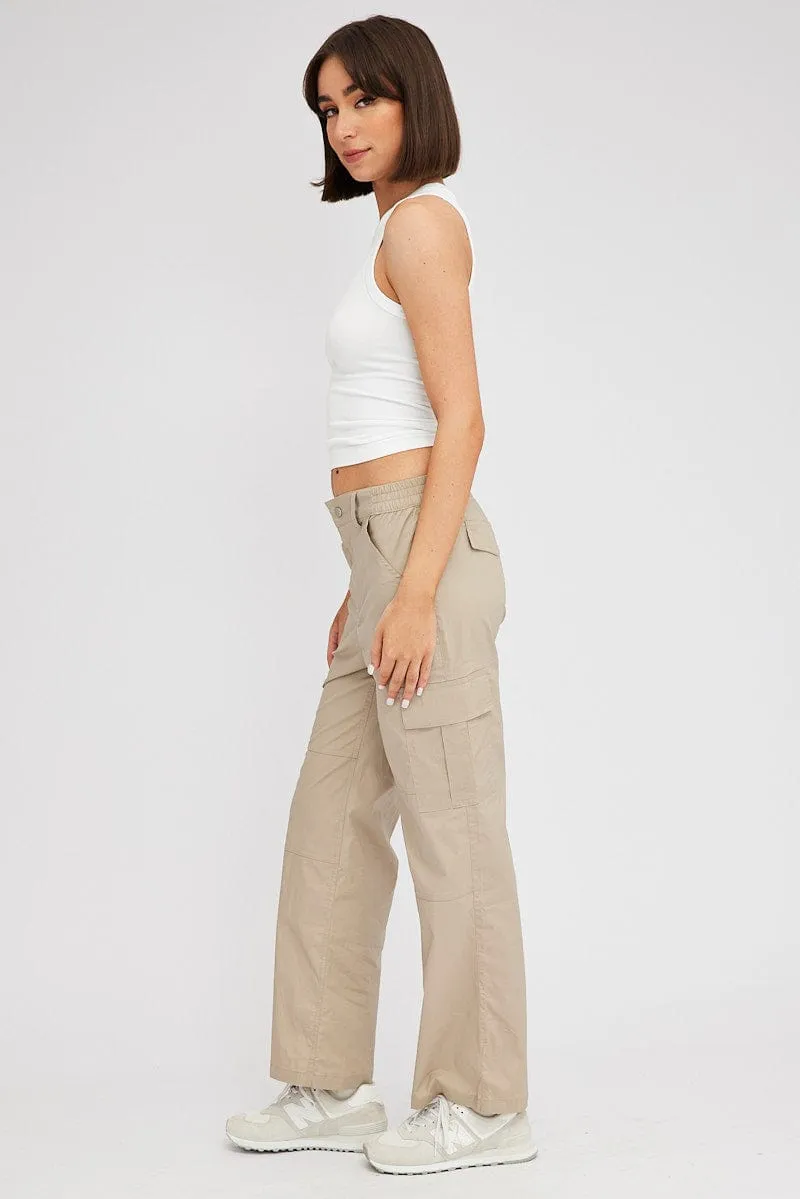 Beige Cargo Pants Mid Rise Core Movement Breathable Design