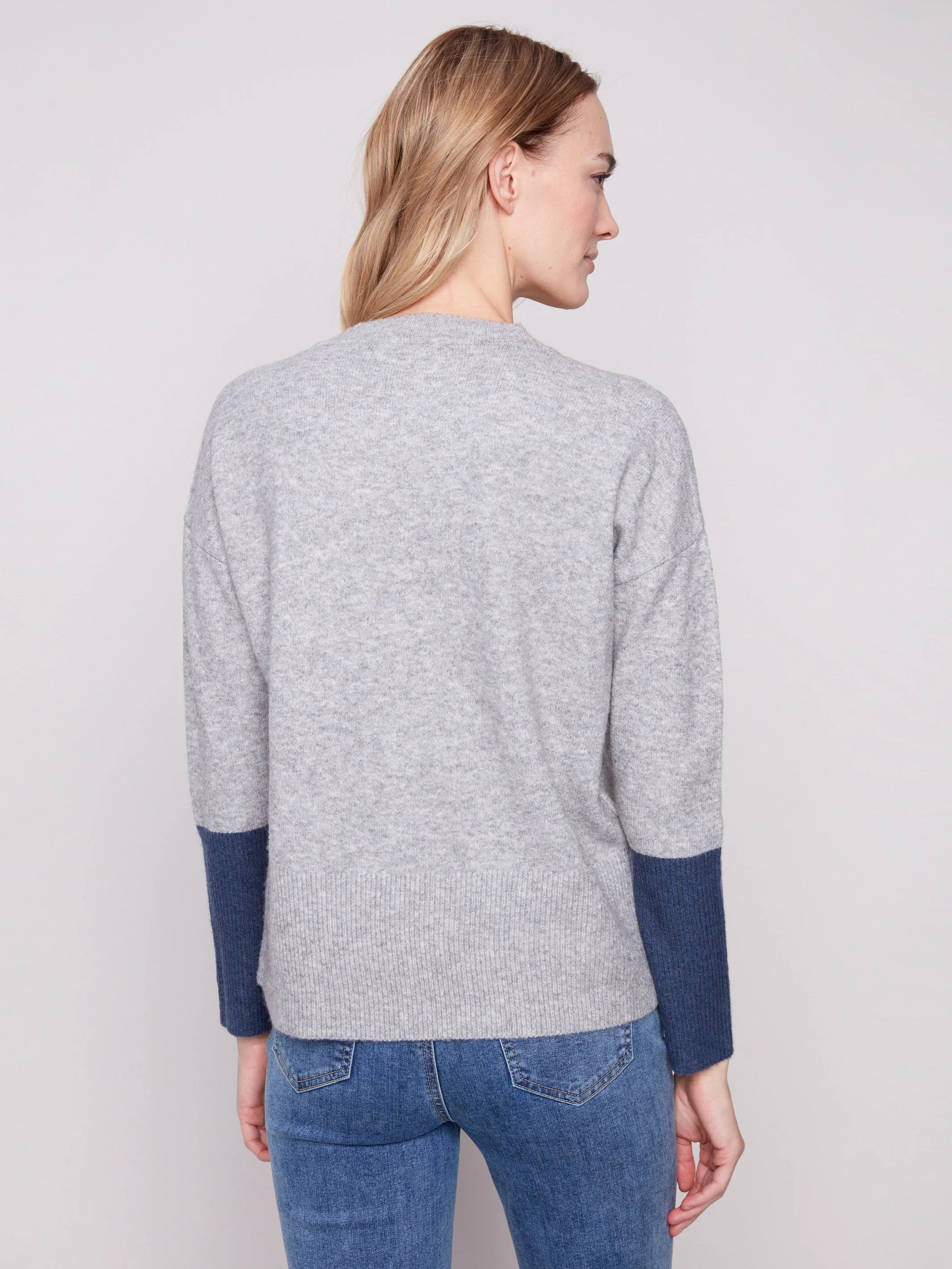 Fast Drying Bio Based Textile Innovation Crew Neck Sweater With Contrast Details - Heather Grey
