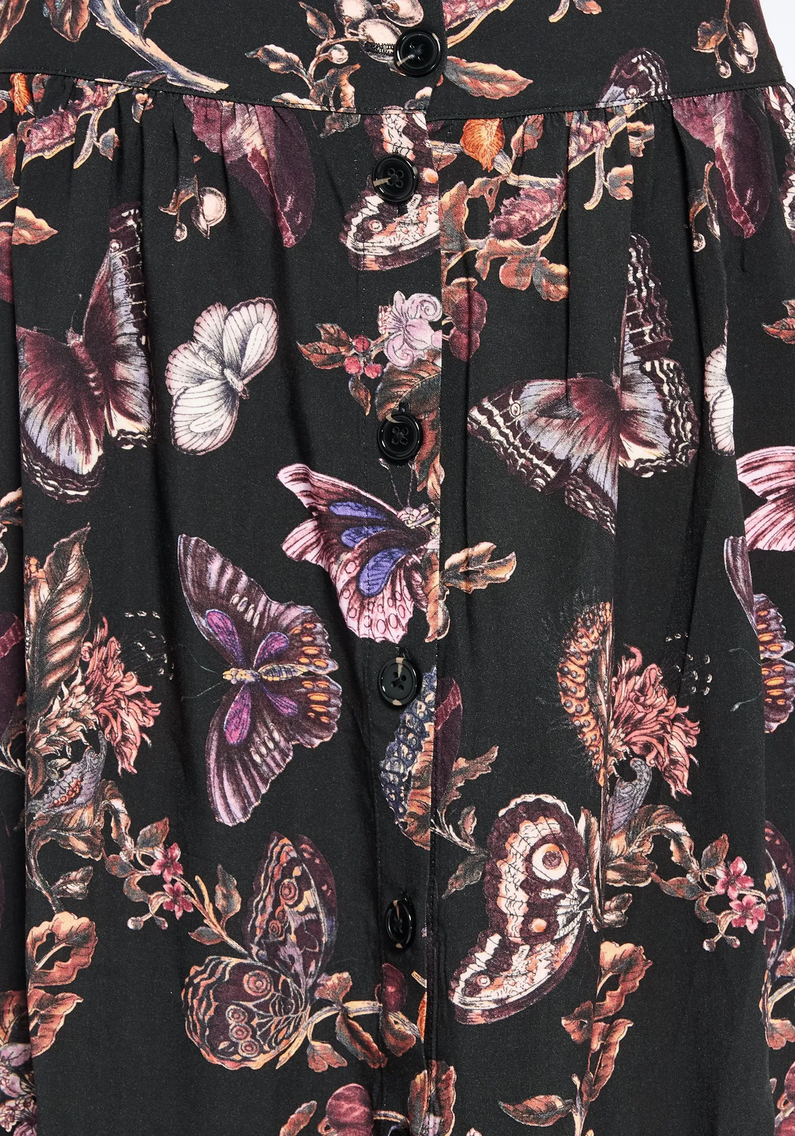 Smart Comfort Stretch Comfort Eloise Floral Butterfly Print Button Up Midi Skirt