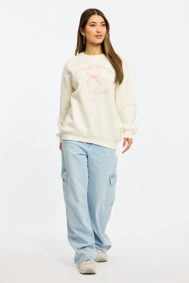 Layer Active suitable for holidays White Graphic Sweater Long Sleeve