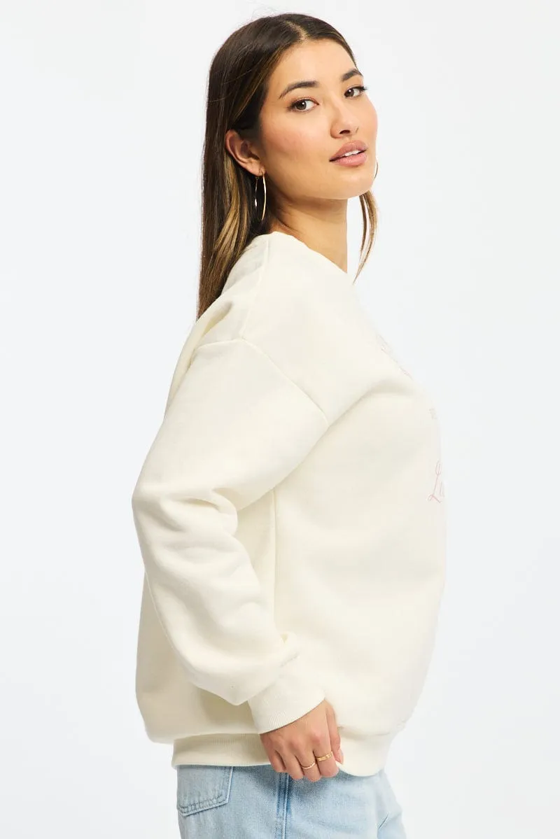 Trendy Layer product date night charm White Graphic Sweater Long Sleeve