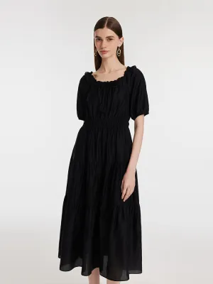 Holiday Glow Sharp Cut Tencel Ruffle Tiered Women Maxi Dress